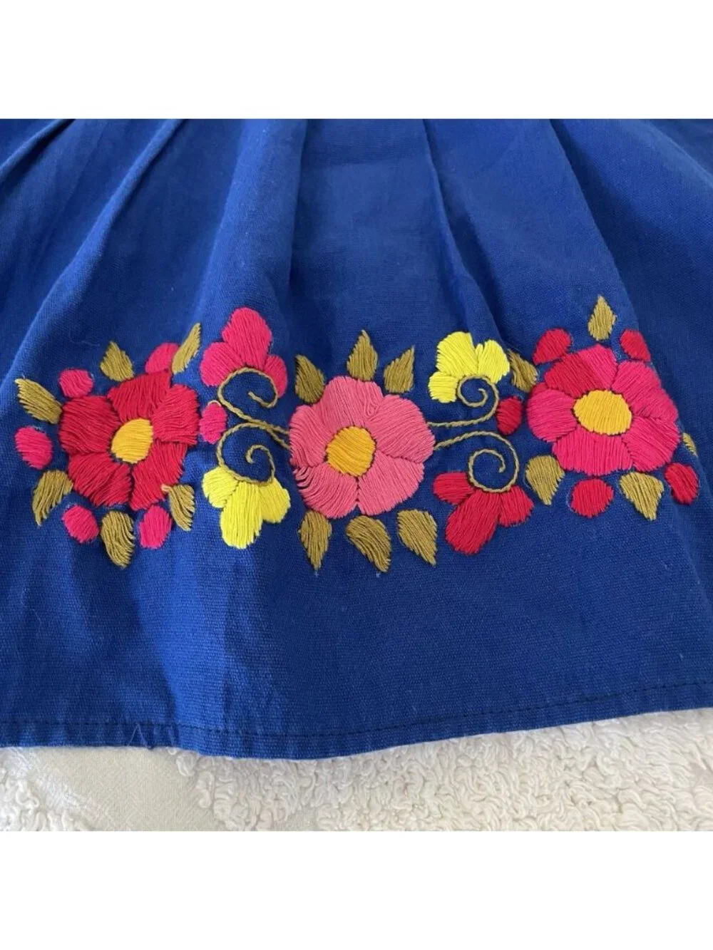 Girls Mexican Embroidered Sundress Sleeveless A-Line Blue Toddler Kids 2T